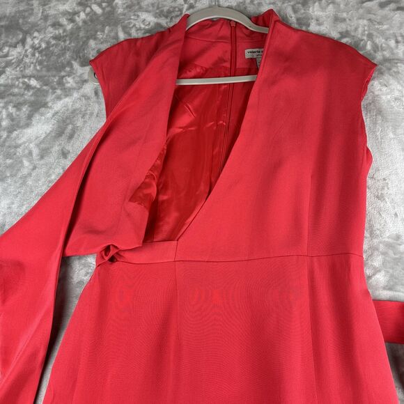 Valerie Stevens 100% Silk Dress Women's 8 Coral Pink Wrap‎ Top Side Tie (0971) - Picture 4 of 11